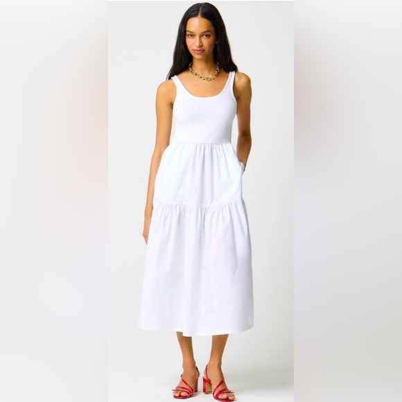 NWT J. Crew Factory Blue Tiered Knit Mixy Midi Dress with Pockets, Size XS - Picture 3 of 14